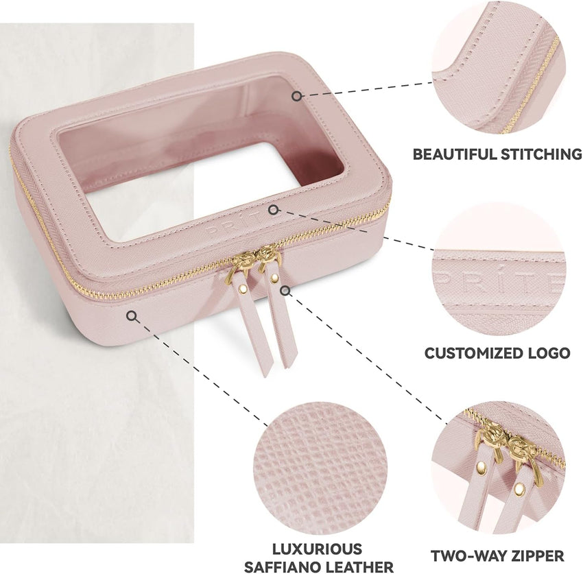 Clear Makeup Bag Waterproof Travel Toiletry Case with Double Zippers â Pearl Pink