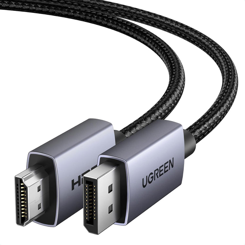 UGREEN 4K Displayport to HDMI Cable 6.6FT Uni-Directional Braided DP to HDMI Lead Aluminium Male to Male Multi-Screen Gaming Compatible with Monitor, Projector, HDTV, Dell Laptop, HP, AMD, NVIDIA (2M)