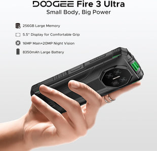 DOOGEE Fire 3 Ultra Rugged Smartphone, 8350mAh, Android 15 Mini Rugged Phone With Gemini AI, 5.5" HD+, Octa Core, 24GB+256GB Mobile Phone, 20MP Night Vision Camera, Fingerprint Unlock, NFC, IP68/IP69K
