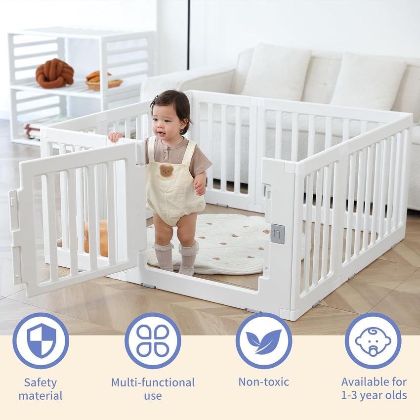 Baby Playpen Baby Playard Portable Baby Fence Play Area Indoor Outdoor Kids Activity Center Baby Playpen (8 Panel 115x115cm)