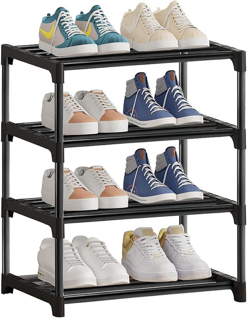 NIAWECAN Shoe Rack, 4 Tier Small Shoe Rack, Shoe Storage Rack, Sturdy Shoe Stand, Kids Toddler Adult Shoe Storage Organiser Shelf for Closet Entryway Hallway Bedroom, Space Saving