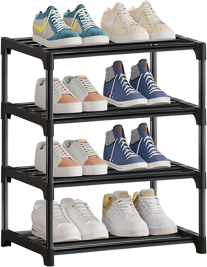 NIAWECAN Shoe Rack, 4 Tier Small Shoe Rack, Shoe Storage Rack, Sturdy Shoe Stand, Kids Toddler Adult Shoe Storage Organiser Shelf for Closet Entryway Hallway Bedroom, Space Saving