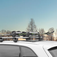 Ski Roof Rack Aluminium for 2 Pairs of Skis or 2 Snowboards with Lock & Padding â Silver