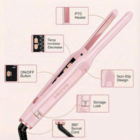 SAOSA Pencil 0.3 Inch Hair Straighteners, Small Straightener and Curler 2 in 1, Thin Ceramic Floating Plate Flat Iron for Women Short Hair, Pixie Cut and Bangs, Auto Shut Off(Rose Gold)