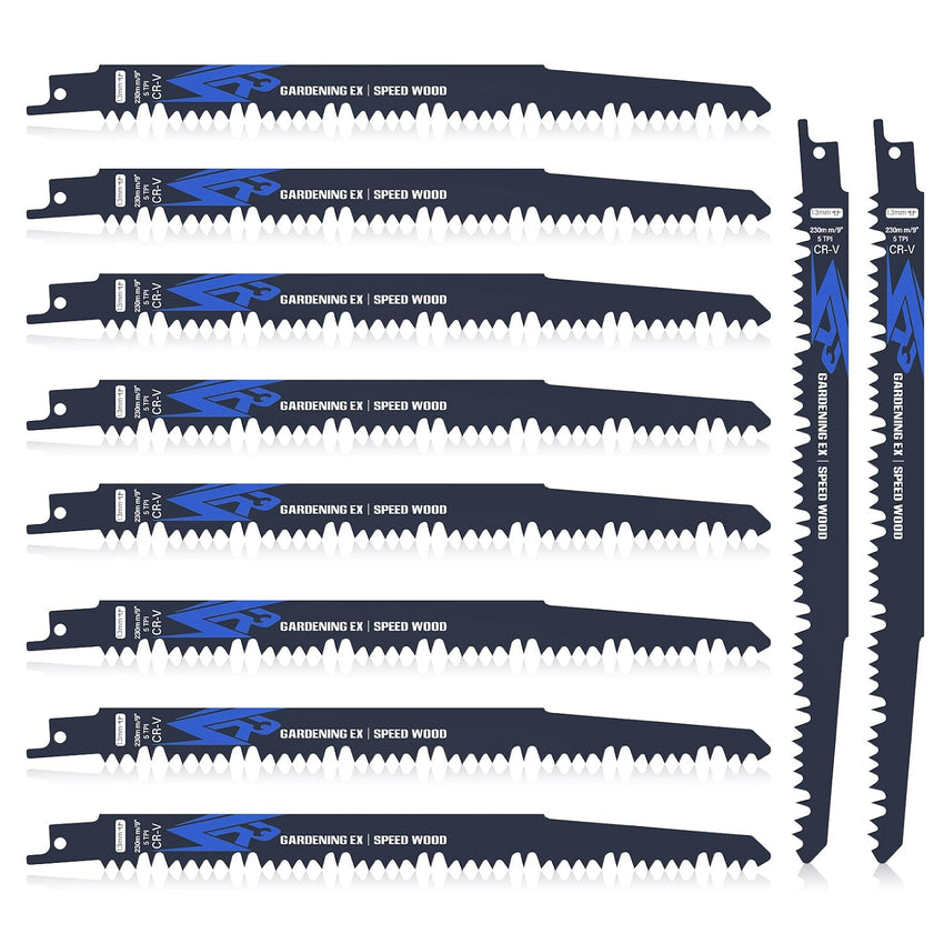 Reciprocating Saw Blade Set 10pc 230mm 5TPI for Wood Compatible with Bosch DeWalt Makita â 230mm