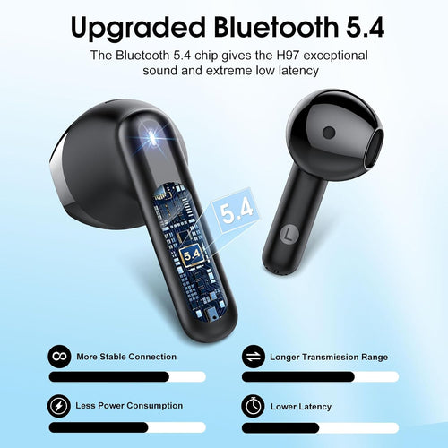 Wireless Earbuds, Bluetooth 5.4 Earphones in Ear with 4 ENC Noise Cancelling Mic, 40H HiFi Stereo Bluetooth Headphones, IP7 Waterproof Wireless Ear Buds with Hands-Free Calls, Lightweight LED Display