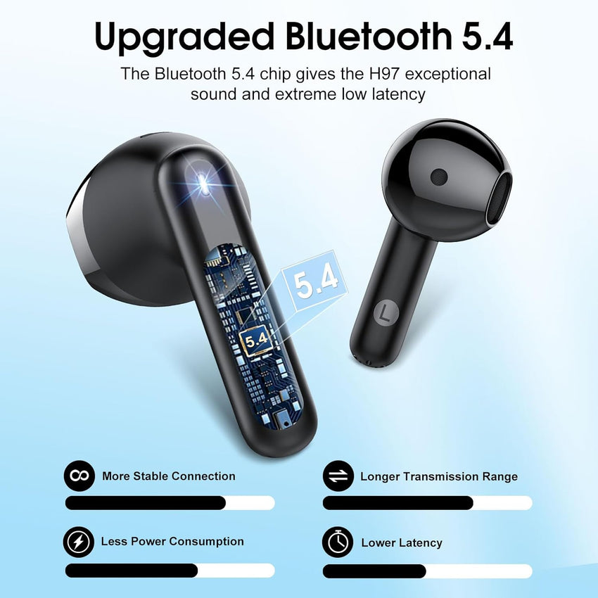 Wireless Earbuds, Bluetooth 5.4 Earphones in Ear with 4 ENC Noise Cancelling Mic, 40H HiFi Stereo Bluetooth Headphones, IP7 Waterproof Wireless Ear Buds with Hands-Free Calls, Lightweight LED Display