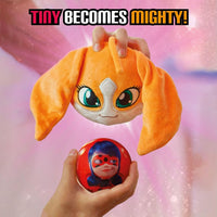 Miraculous Ladybug Age 3+, 4-1 Capsule Collectible Toy, Surprise Miraball with expanding Plush Kwami, Collectible Character Metal Case, Glittery Stickers & hanging Display Ribbon