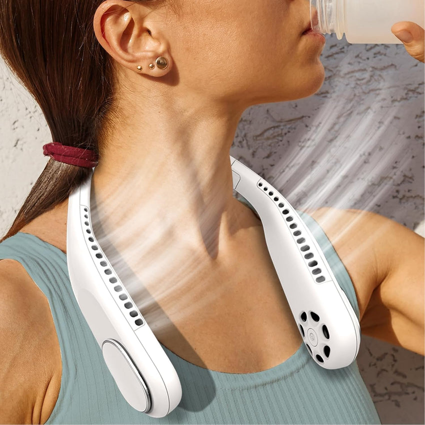 Portable Bladeless Neck Fan 6000mAh USB Rechargeable 3-Speed 360Â° Twist White