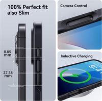 CASEKOO Air-Touch Slim Silky-Smooth Case for iPhone 16 Pro [16FT Military-Grade All-Round Protection] Shockproof Semi-Transparent Matte Cover with 1x Portable Foldable Stand – Black