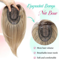 Peonymebeauty 360Â°Clip in Fringe Hair Topper, 4"X5" Base Hair Toppers with Bangs for Women Synthetic 12 Inch Natural Straight Short Bob Hairpieces Wiglets Ladies for Daily Wear(Ombre Brown Blonde)