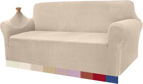 Granbest High Stretch Sofa Covers 3 Seater Super Soft Stylish Couch Covers for Dogs Pets Cats Jacquard Spandex Non Slip Sofa Slipcover for Living Room Furniture Protector (3 Seater, Beige)
