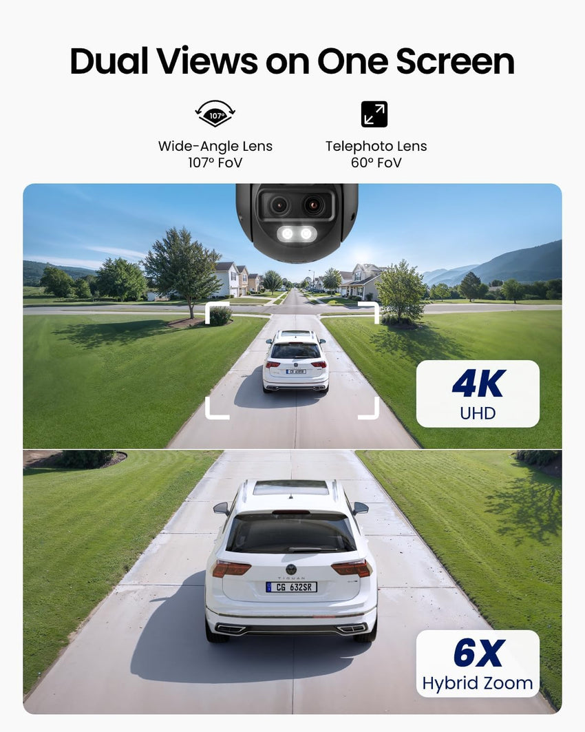 Reolink 4K Dual-Lens PTZ Outdoor Security Camera 6x Hybrid Zoom Auto-Tracking â Grey