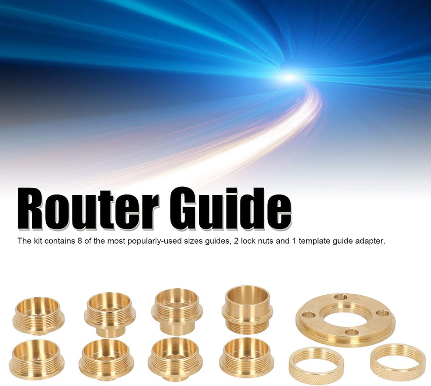 Ladieshow 11 Pcs Brass Router Guide with Lock Nut and Router Adapter