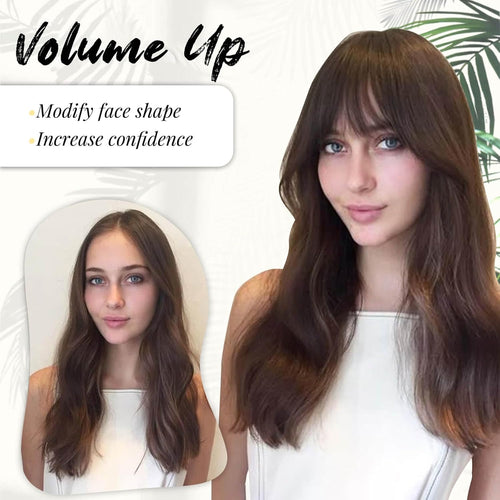 Peonymebeauty 4"X5" Base Clip in Fringe Hair Topper, 360Â°Cover Fake Bangs Hair Toppers for Women 18 Inch Natural Straight Hairpieces Add Volume Fiber Wiglets Ladies(Ombre Brown Blonde)