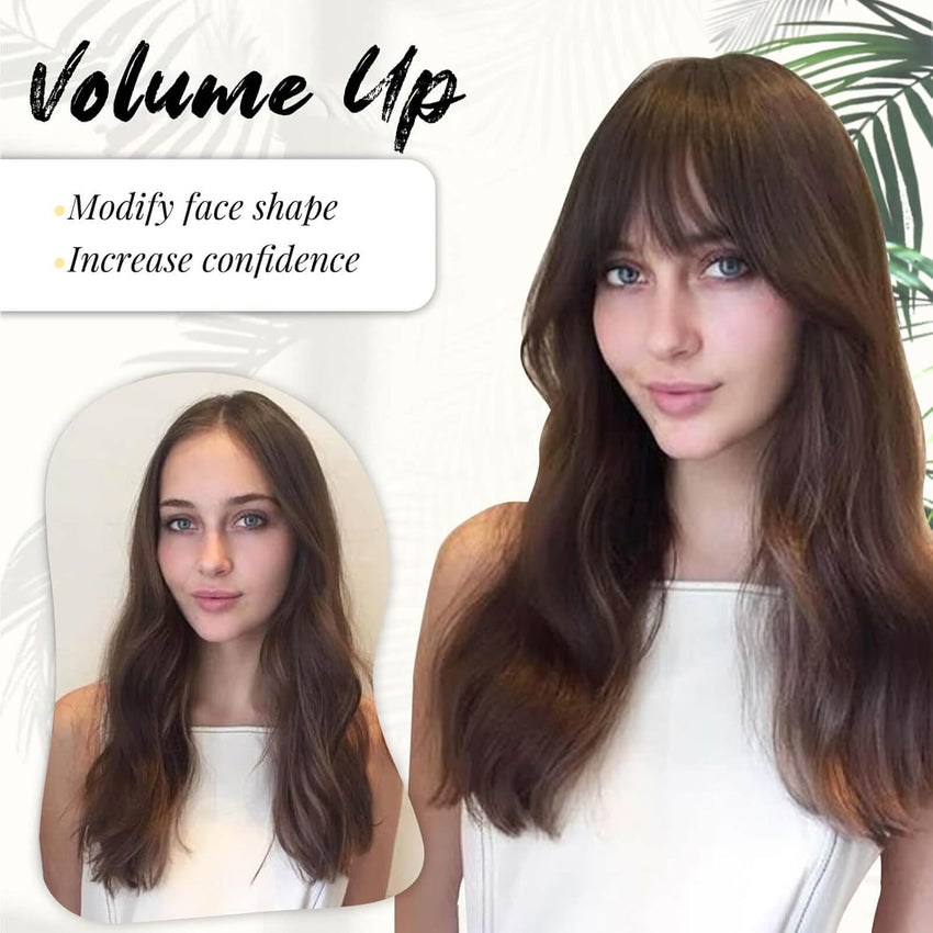 Peonymebeauty 4"X5" Base Clip in Fringe Hair Topper, 360Â°Cover Fake Bangs Hair Toppers for Women 18 Inch Natural Straight Hairpieces Add Volume Fiber Wiglets Ladies(Ombre Brown Blonde)