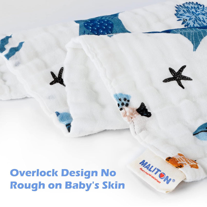 Maliton Muslin Cloths for Baby, 6 Pack Burp Cloths for Baby,100% Cotton 6 Layers Absorbent& Soft& Breathable Baby Muslins Pack,50x25CM Muslin Squares Baby Essentials for Newborn(Animals& Cars, 6 Pack)