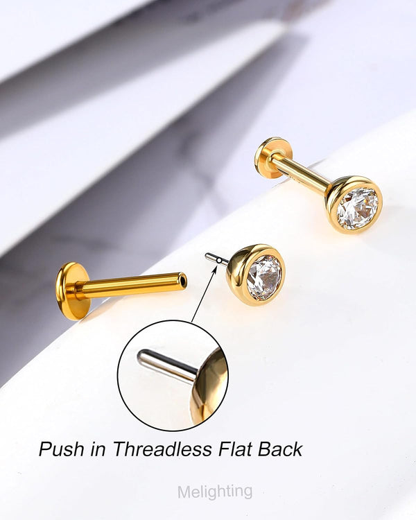 14K Gold Opal Helix Piercing 16G Threadless Labret Bar 3mm CZ Conch Stud Opal S