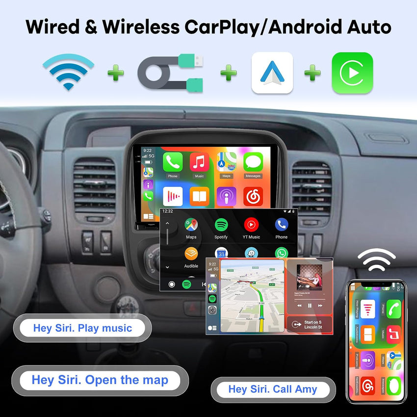 9-inch Android Car Stereo READ DESC Wireless CarPlay Android Auto 2GB+64GB Bluetooth Opel Vivaro 2014-2018
