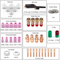 TIG Welding Gas Lens Kit #12 61pcs for WP-17/18/26 with Glass Cups & Accessories #12