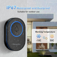 Wireless Doorbell, IP67 Waterproof Plug in Doorbell Kits Operating at The Range of 300m with 39 Loud Melodies, 5 Levels Volume Adjust & LED Indicator, Easy Install at Home & Apartment, Black