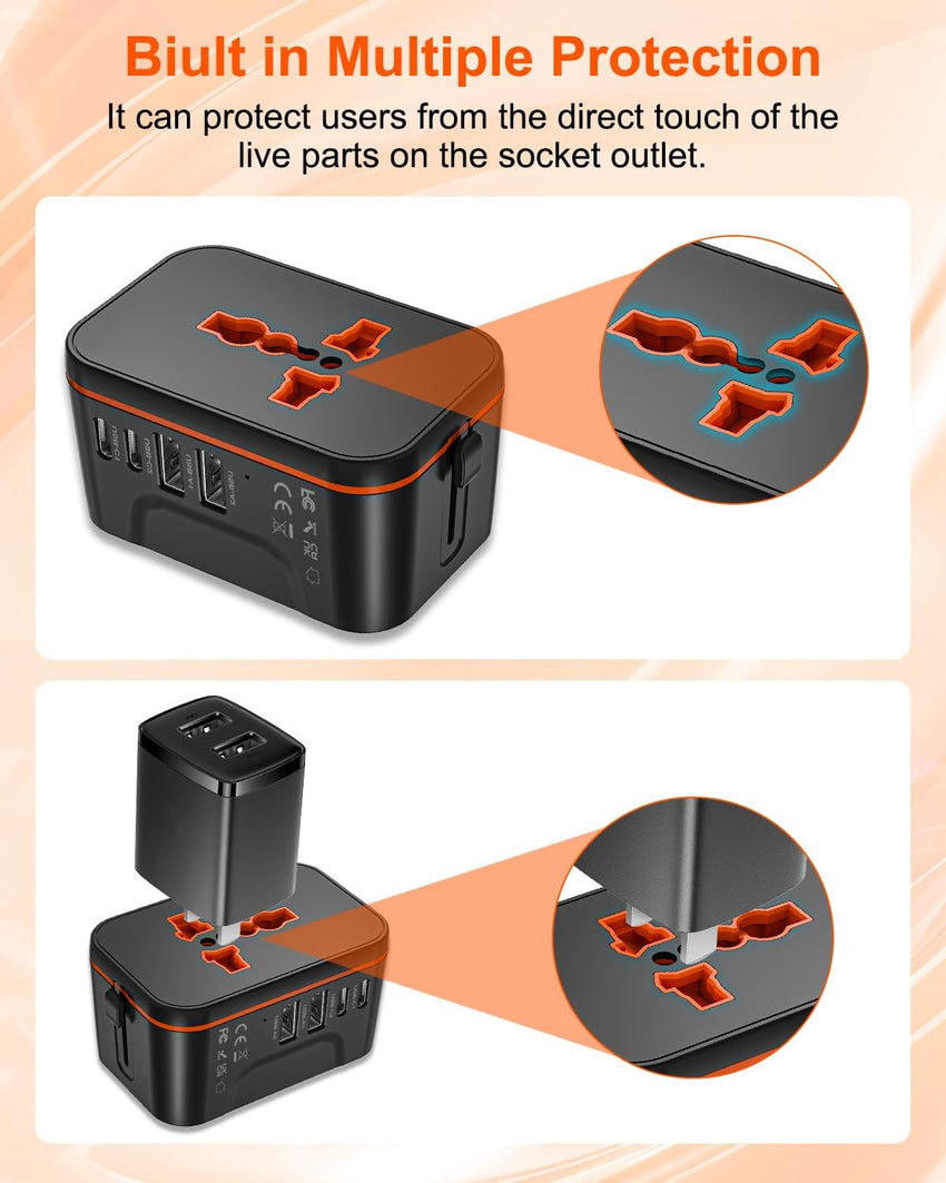 Universal Travel Adapter Worldwide with 2 USB C and 2 USB A Ports, International Travel Plug Adapter Worldwide USB Travel Adaptor All in One Universal Charger Power Adapter for European EU US UK AUS