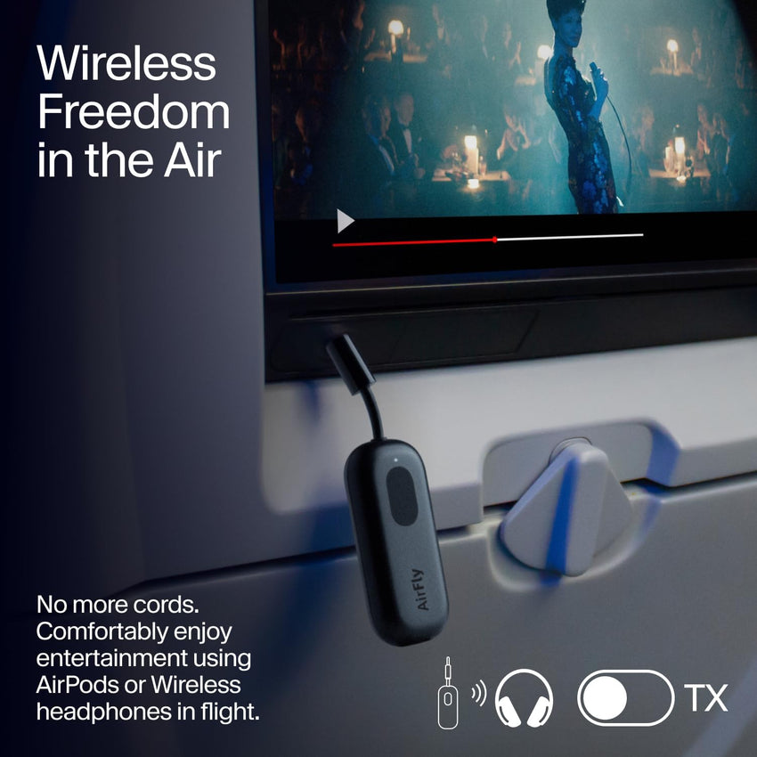 Twelve South AirFly Pro Bluetooth 5.0 Transmitter/Receiver for TV/Airplane to 2 Wireless Headphones - Wireless Adapter for AirPods, Airplane, Car, Gym, Home, Use With Any 3.5 mm Audio Jack, Black