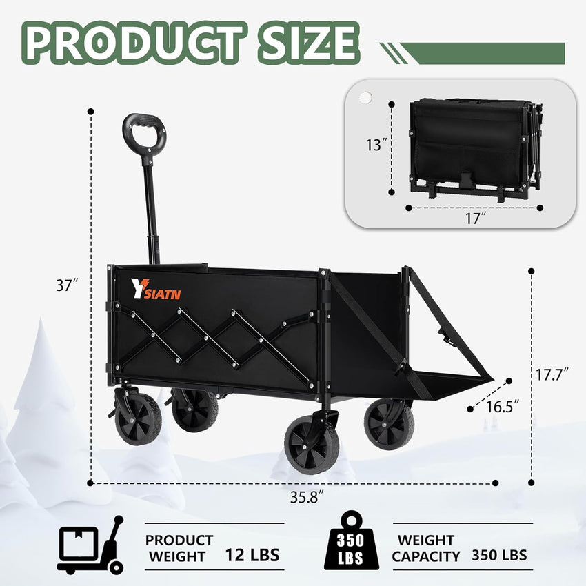 Trolley on Wheels 100L All-Terrain Folding Wagon with Adjustable Handle â Black