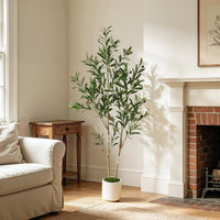 Alupssuc 5FT Olive Tree Artificial, Faux Olive Tree with White Pot, Fake Olive Tree Indoor Outdoor with Natural Wood Trunk & Lifelike Fruits, Perfect for Modern Home Office Living Room Floor Decor