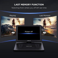 DBPOWER 17.9" Portable DVD Player with 15.6" Large HD Swivel Screen, 6 Hour Rechargeable Battery, Support USB/SD Card/Sync TV/Multiple Disc Formats, High Volume Speaker, Car Charger, Remote Control