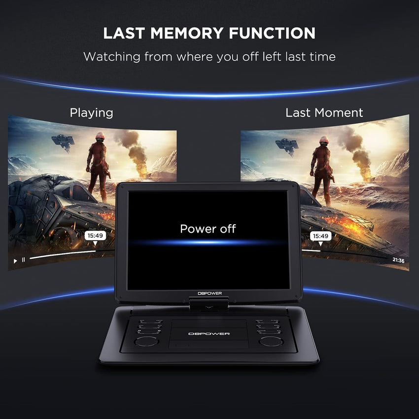 DBPOWER 17.9" Portable DVD Player with 15.6" Large HD Swivel Screen, 6 Hour Rechargeable Battery, Support USB/SD Card/Sync TV/Multiple Disc Formats, High Volume Speaker, Car Charger, Remote Control
