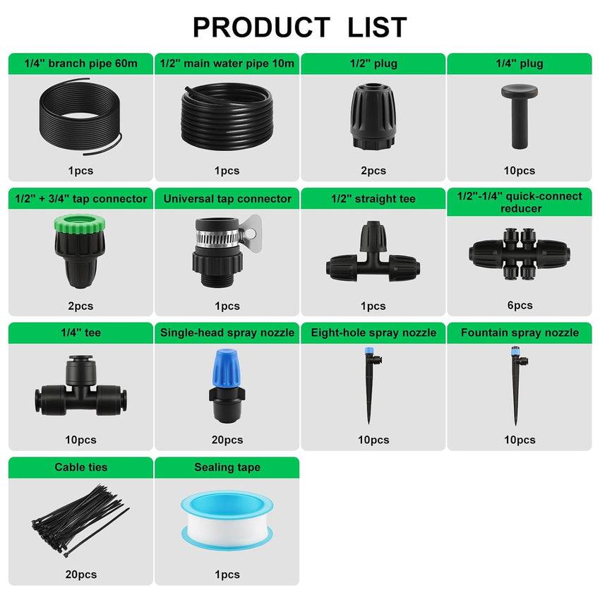 Irrigation System Kit 230ft Automatic Drip System with Tubings and Connectors