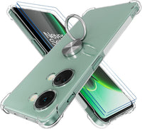 Kickstand Case Compatible with OnePlus Nord 3 5G, Crystal CLEAR Protective Soft TPU Shockproof Case with 360 Degree Magnetic Ring Cover - Silver Ring