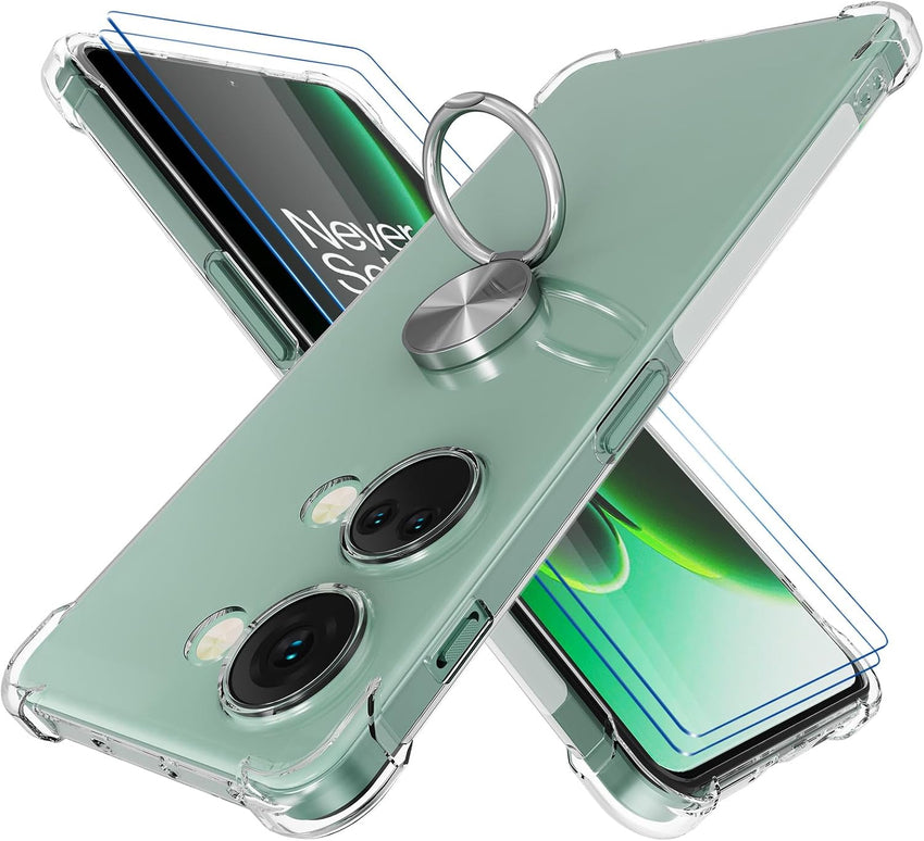 Kickstand Case Compatible with OnePlus Nord 3 5G, Crystal CLEAR Protective Soft TPU Shockproof Case with 360 Degree Magnetic Ring Cover - Silver Ring