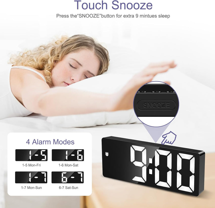 OQIMAX Digital Alarm Clock INCLUDING BATTERIES, 6.5" Large Display Alarm Clocks Bedside, Type-C/Battery Powered Digital Clocks Bedside with Snooze, Date, Alarm Clock with 5 Levels Brightness, DST Function, for Bedroom