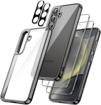 JETech 5 in 1 Case for Samsung Galaxy S24+ / S24 Plus 5G with 2-Pack Each Tempered Glass Screen Protector and Camera Lens Protector, Non-Yellowing Shockproof Bumper Phone Cover (Dark Blue)