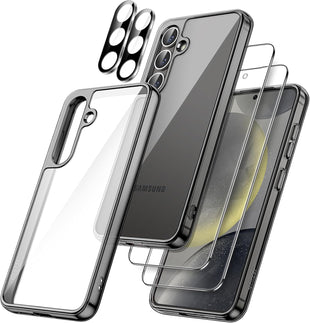 JETech 5 in 1 Case for Samsung Galaxy S24+ / S24 Plus 5G with 2-Pack Each Tempered Glass Screen Protector and Camera Lens Protector, Non-Yellowing Shockproof Bumper Phone Cover (Dark Blue)