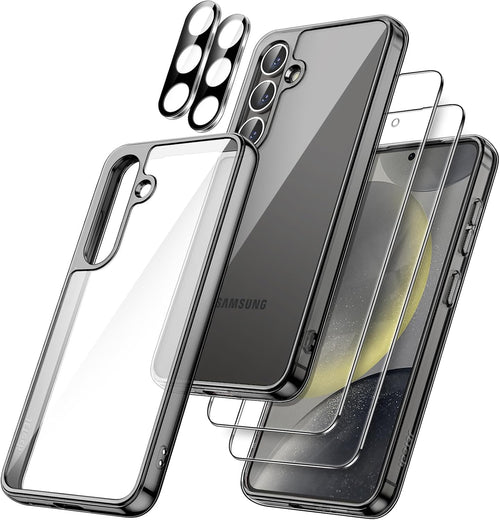 JETech 5 in 1 Case for Samsung Galaxy S24+ / S24 Plus 5G with 2-Pack Each Tempered Glass Screen Protector and Camera Lens Protector, Non-Yellowing Shockproof Bumper Phone Cover (Dark Blue)