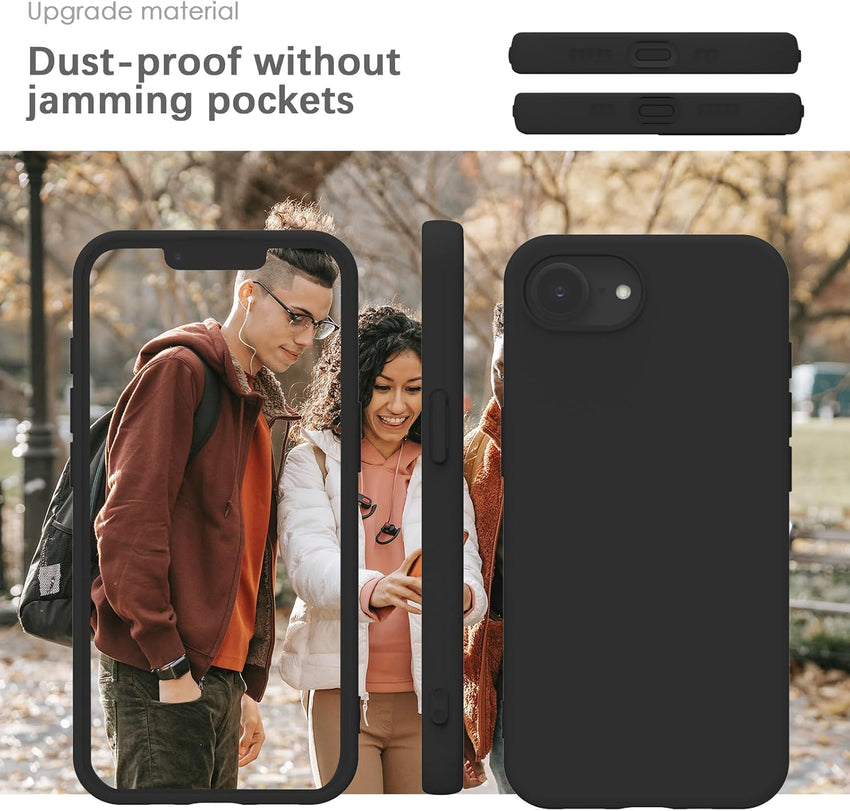 YATWIN Silicone Case for iPhone 16e, iPhone SE4 2025, Soft-Touch, Shockproof, DustProof, Antiskid Phone Cover for Apple iPhone SE 4th Generation - Black