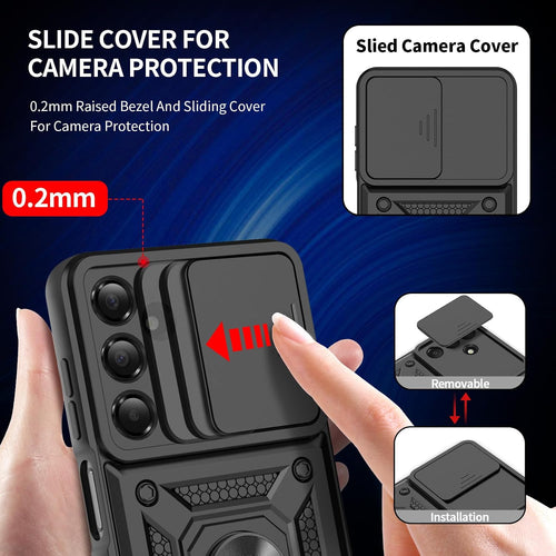 Guisessy Phone Case for Samsung Galaxy A56 5G Case with Ring Kickstand Slide Camera Full Body Protective Shockproof Silicone Tough Hard Armour A56 Cover