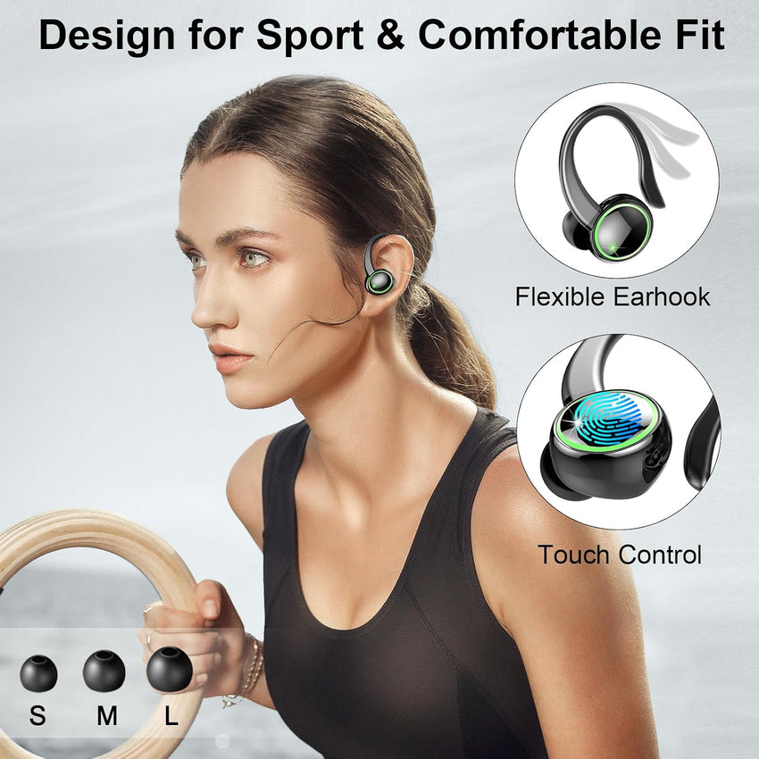 Wireless Earbuds Bluetooth 5.4 Sport ENC 4 Mics 50h Playtime Black