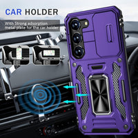 BaHaHoues for Samsung Galaxy S23 Case with Slide Camera Cover and 360^0 Rotatable Magnetic Kickstand Ring, Military Grade Shockproof Protective Case for Galaxy S23 5G (Purple)