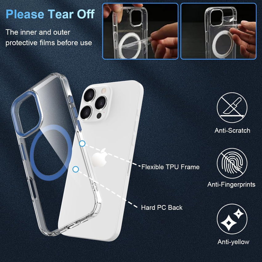 Garegce Magnetic Case for iPhone 16 Pro, Compatible with MagSafe Wireless Charging, Shockproof [Anti-Yellow] Scratch-Resistant TPU + Hard PC Cover Case for iPhone 16 Pro 6,3", Blue