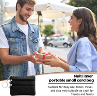 Small Leather Wallet Mini Coin Purse Credit Card Holder 3 Compartments Business Card Key Case Ã¢ÂÂ Black