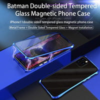 Case for iPhone 11 Pro Magnetic Adsorption Technology Cover Batman style design 9H Front and Back Tempered Glass 360Â° Full Body Shockproof Ultra Thin Metal Bumper - Silver
