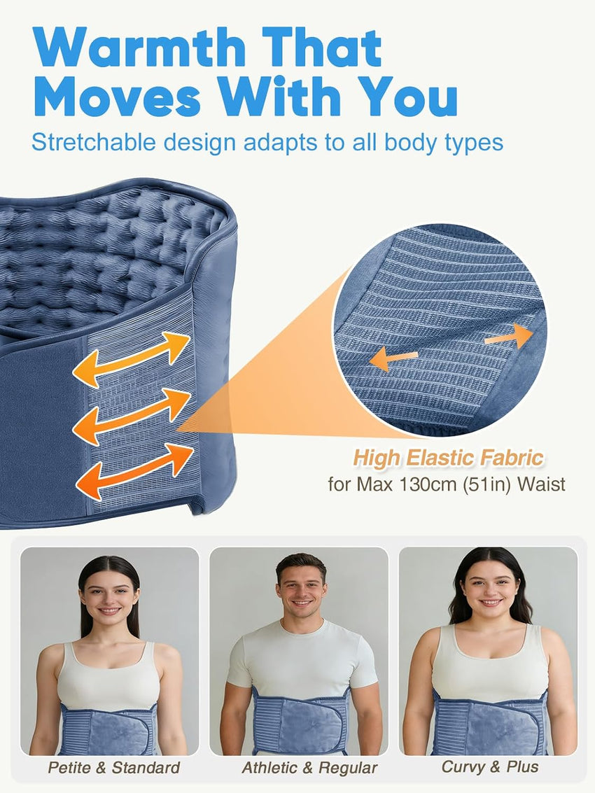Electric Back Heating Pad Adjustable Waist Belt 6 Temp 4 Timers Ergonomic Navy