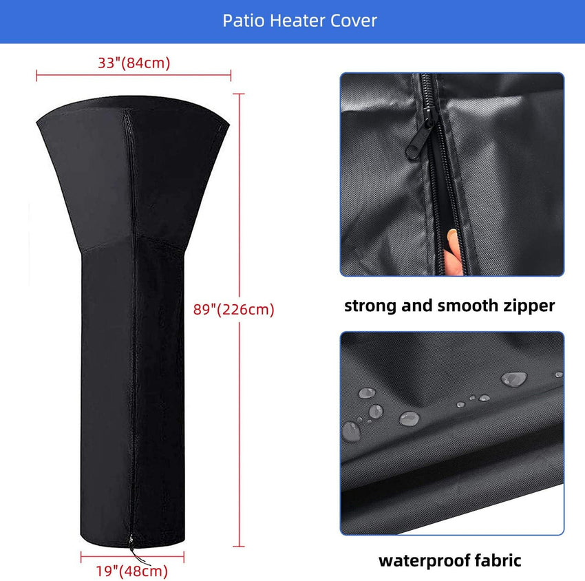 ANSTROUT 420D Patio Heater Cover, Waterproof with Zipper, Outdoor Propane Heater Cover for Any Season, Large Size: 89âH x 33âDx19âB (Black)