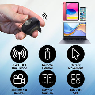 Wireless Trackball Finger Ring Mouse 2.4G & Bluetooth Rechargeable for PC/Android/Mac â Black