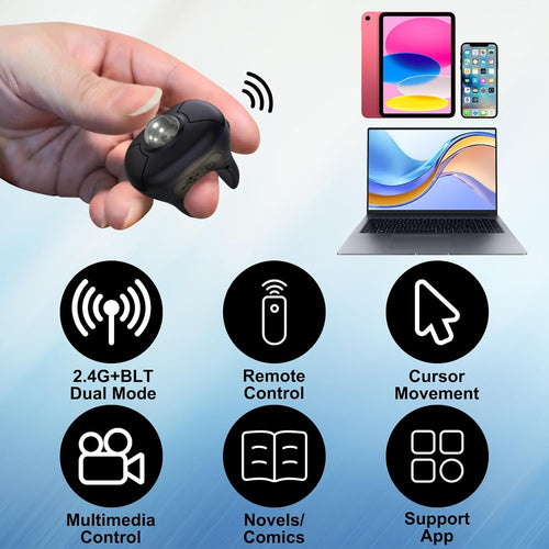 Wireless Trackball Finger Ring Mouse 2.4G & Bluetooth Rechargeable for PC/Android/Mac â Black