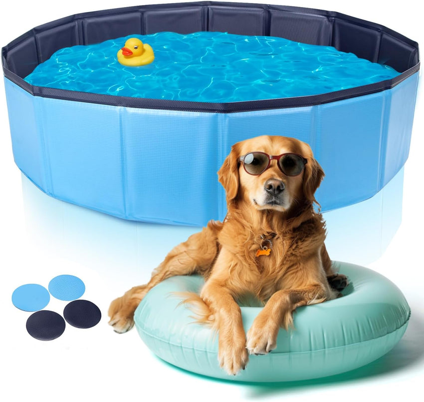 Nobleza Dog Pool Extra Large Foldable Pet Dog Paddling Swimming Pool for Dogs Puppy Portable PVC Non-Slip Outdoor Dogs Bathing Tub for Garden Patio Bathroom 160x30cm Blue